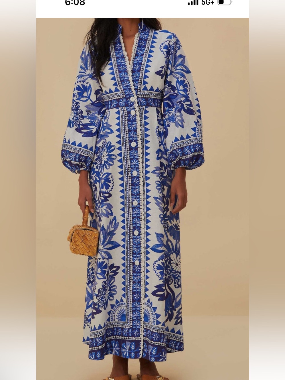 NWT Caroline Constas White and Blue Floral Midi Dress small